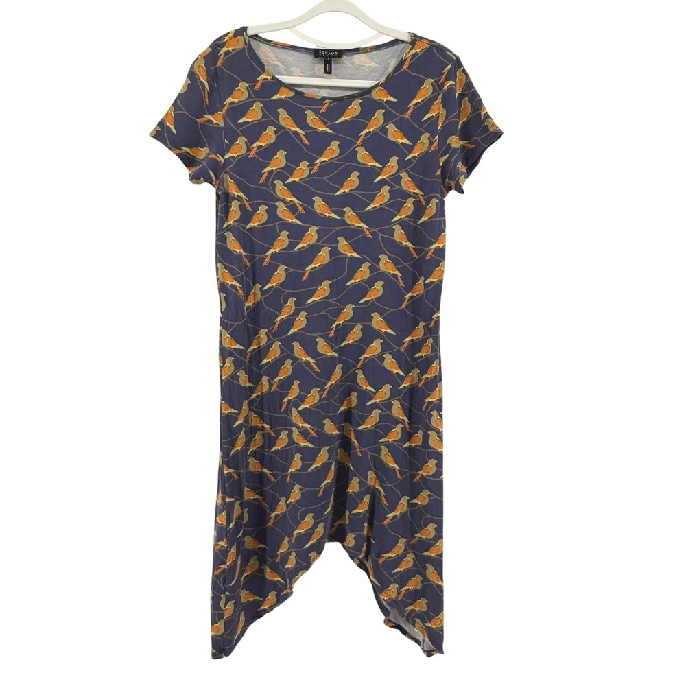 Escada Sport Womens Navy Blue Bird Print Handkerchief Hem Dress S Eglantine‎